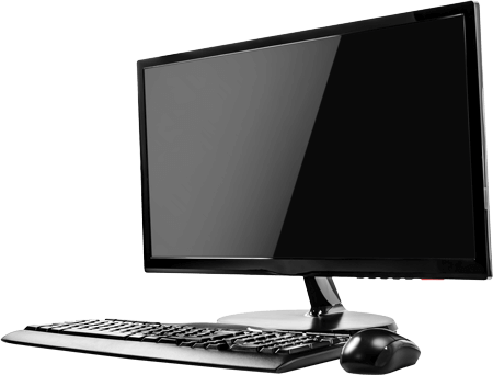 A computer monitor, keyboard and mouse