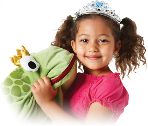Princess Girl Holding Frog Doll